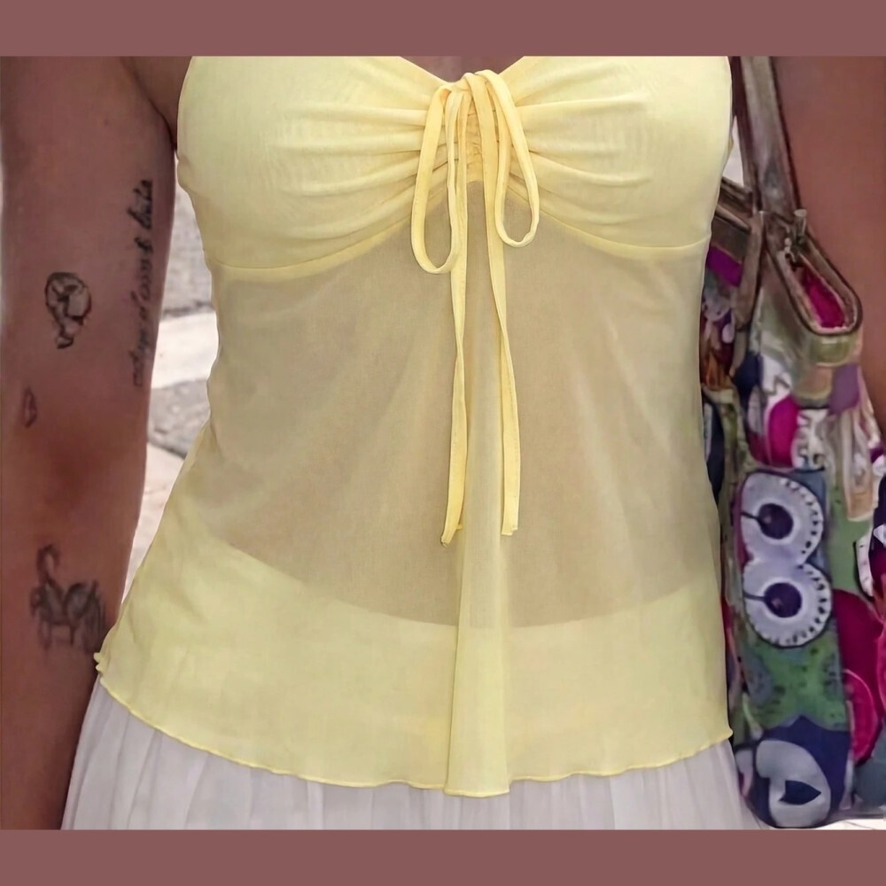 Pale Yellow Tie-Front Tank Top, Camisole